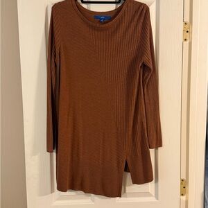 Brown Ribbed Long Sleeve Top
